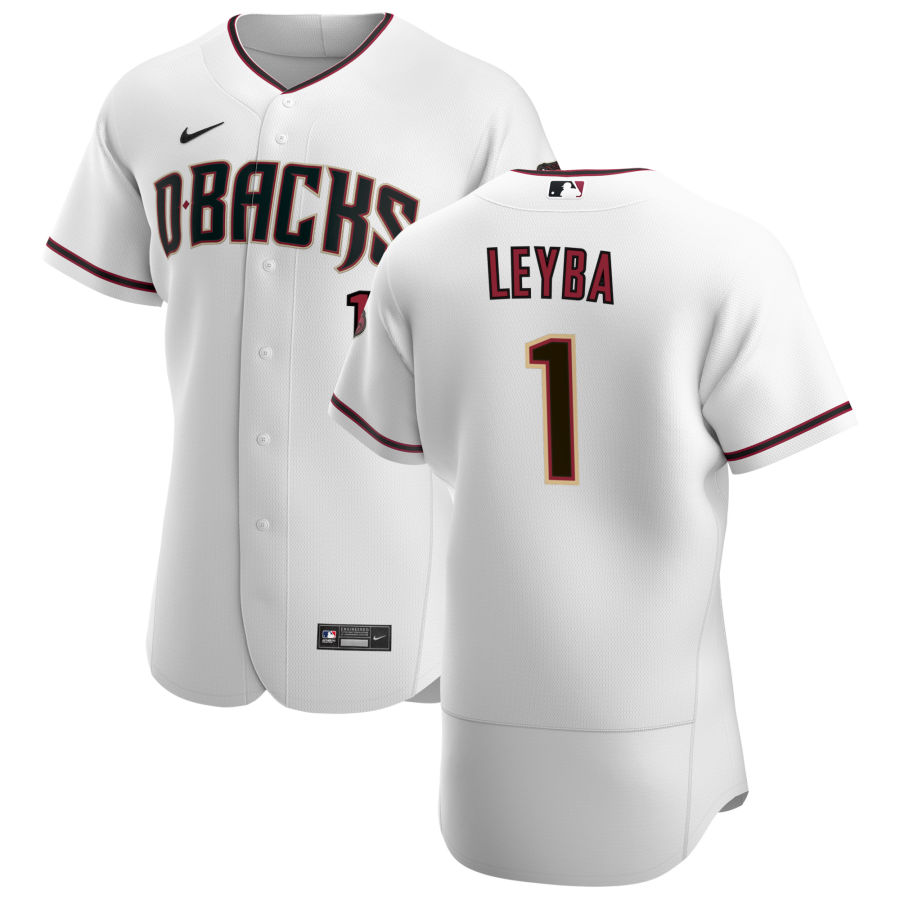 Arizona Diamondbacks #1 Domingo Leyba Men Nike White Crimson Authentic Home Team MLB Jersey->customized nfl jersey->Custom Jersey